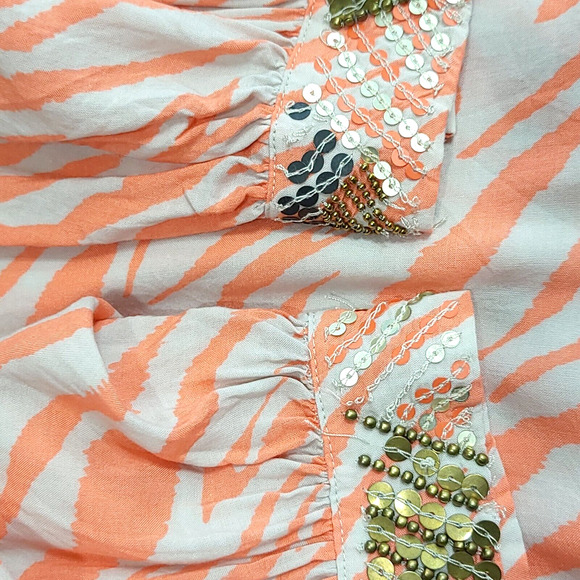 Chico's Animal Print Beaded Sequin Modal Tunic Women XXL Coral Beige V Neck - Picture 13 of 14